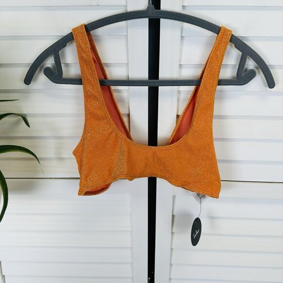 New Lulus Glittering Waters Orange Sparkly Tie Front Bikini Swim Top Size M - Picture 4 of 6